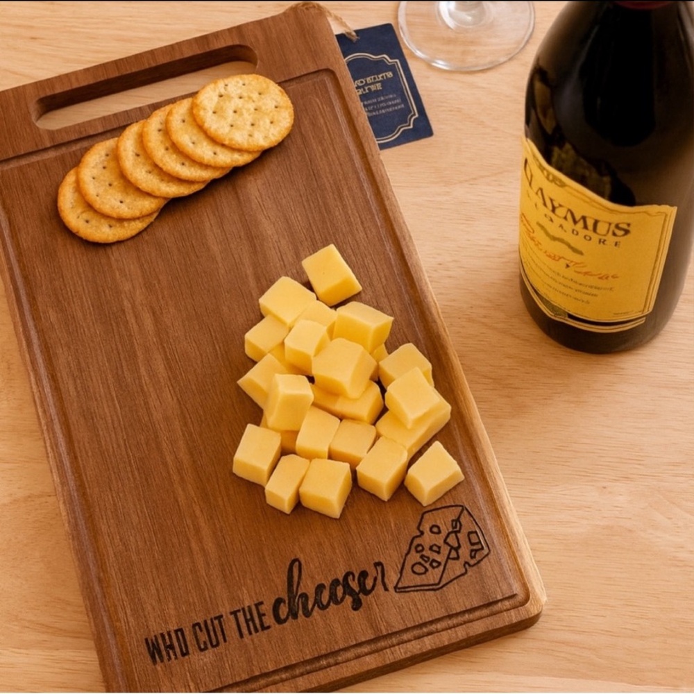 “Who Cut the Cheese?” Funny Hardwood Cutting Board – River Birch Designs